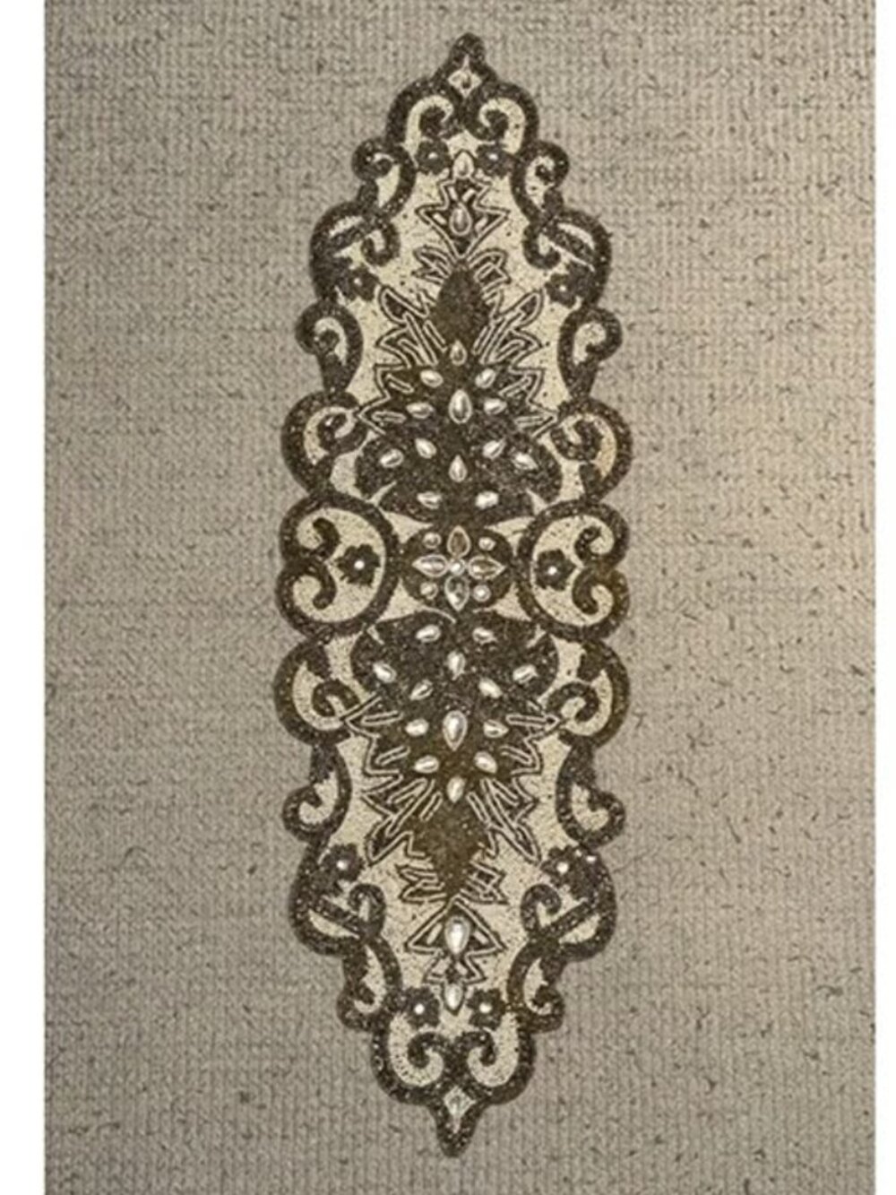 Pier 1 Imports Made In India Handmade Beaded Table Runner Cream Scroll 38"L×12"W